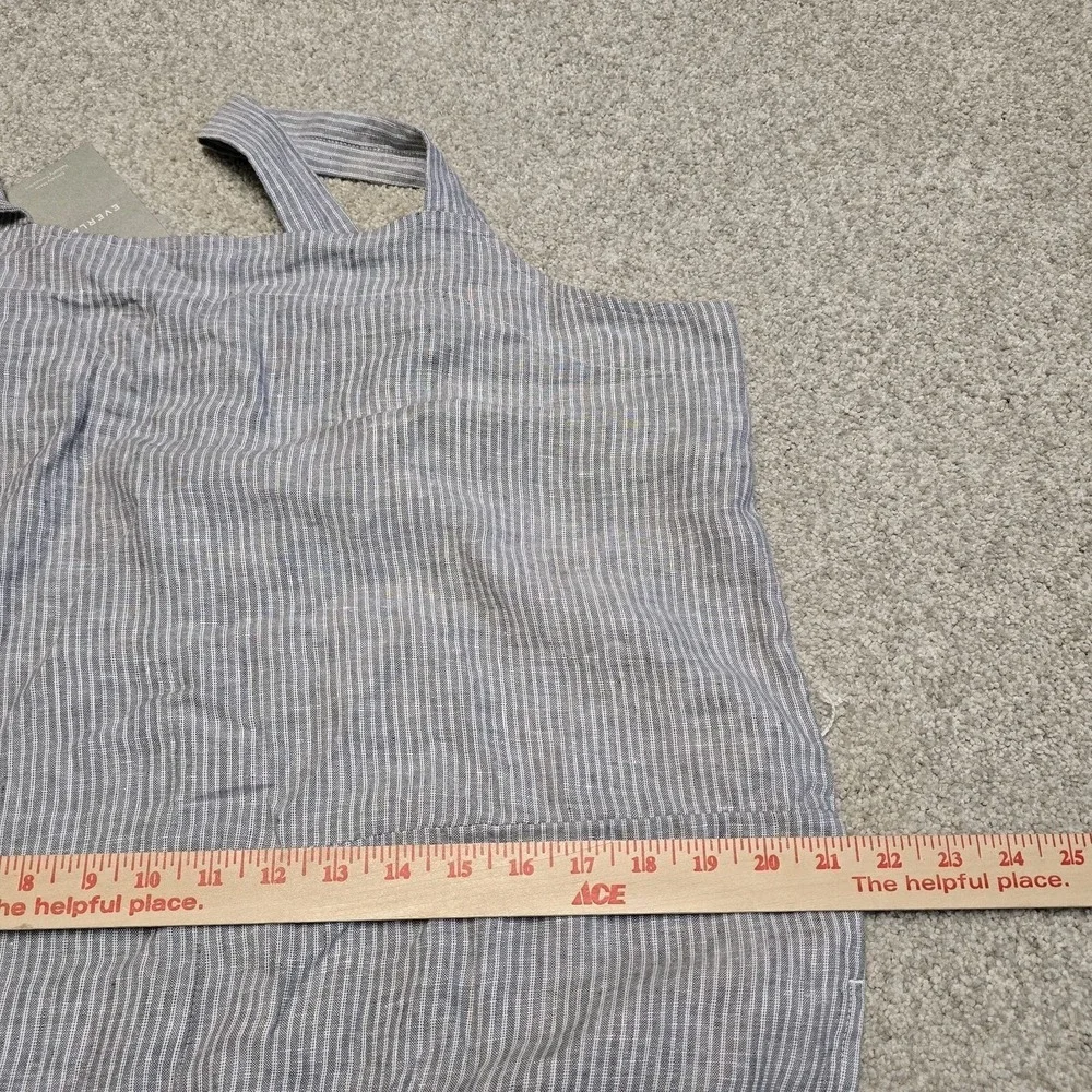 Everlane Women's Linen Jumpsuit Sz 14 Gray White Stripe Tie Waist Sleeveless NWT